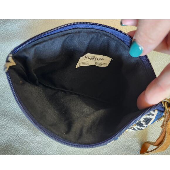 Macchia Di Ruggine Wristlet Purse Bag Beaded Blue Aztec Print Leather Strap - Picture 5 of 10